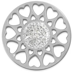 Amello Edelstahl Coin Herzblume Silber Zirkonia weiß Stahlschmuck ESC519JW