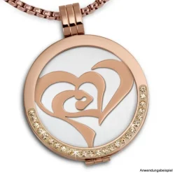 Amello Edelstahl Coin Herz in Herz rosegold Coinsfassung Stahlschmuck ESC516E