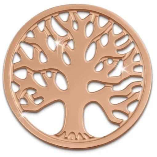Amello Edelstahl Coin Lebensbaum rose für Coinsfassung Stahlschmuck ESC502E