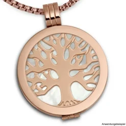 Amello Edelstahl Coin Lebensbaum rose für Coinsfassung Stahlschmuck ESC502E