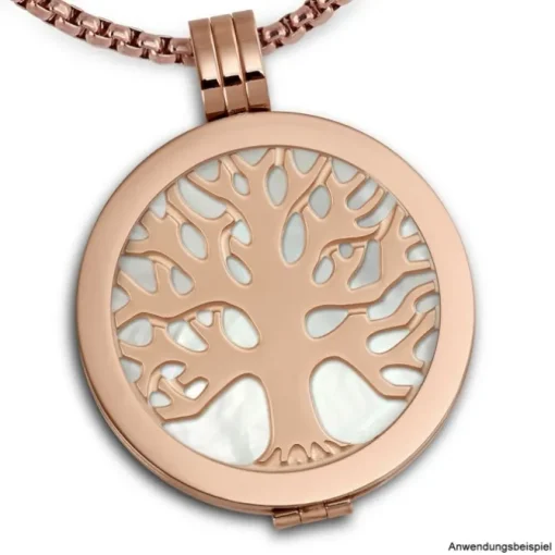 Amello Edelstahl Coin Lebensbaum rose für Coinsfassung Stahlschmuck ESC502E