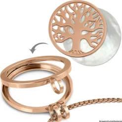 Amello Edelstahl Coin Lebensbaum rose für Coinsfassung Stahlschmuck ESC502E