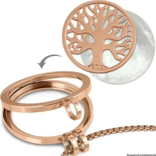 Amello Edelstahl Coin Lebensbaum rose für Coinsfassung Stahlschmuck ESC502E