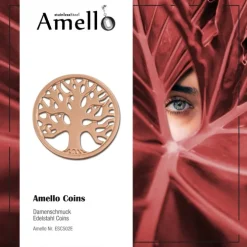 Amello Edelstahl Coin Lebensbaum rose für Coinsfassung Stahlschmuck ESC502E