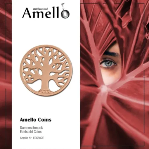 Amello Edelstahl Coin Lebensbaum rose für Coinsfassung Stahlschmuck ESC502E