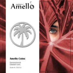 Amello Edelstahl Coin Palme silber für Coinsfassung Edelstahlschmuck ESC515J