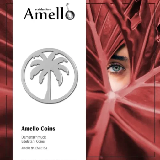 Amello Edelstahl Coin Palme silber für Coinsfassung Edelstahlschmuck ESC515J