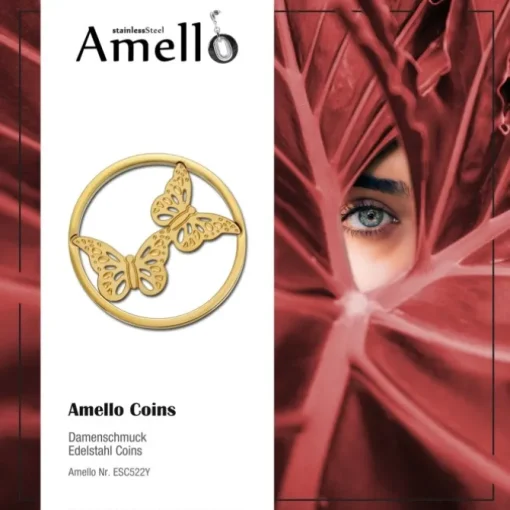 Amello Edelstahl Coin Schmetteringe gold für Coinsfassung Edelstahl ESC522Y
