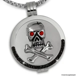 Amello Edelstahl Coin Totenkopf Silber Zirkonia rot Edelstahlschmuck ESC530J