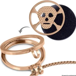 Amello Edelstahl Coin Totenkopf rose für Coinsfassung Stahlschmuck ESC512E
