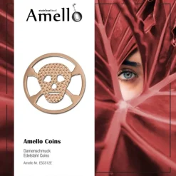 Amello Edelstahl Coin Totenkopf rose für Coinsfassung Stahlschmuck ESC512E