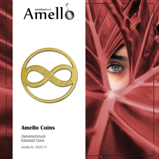 Amello Edelstahl Coin Unendlich vergoldet Zirkonia gold Stahlschmuck ESC511Y