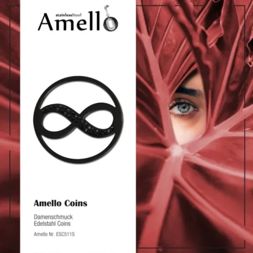 Amello Edelstahl Coin Unendlich 30mm geschwärzt Zirkonia Stahlschmuck ESC511S