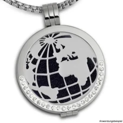 Amello Edelstahl Coin Weltkugel silber für Coinsfassung Stahlschmuck ESC517J
