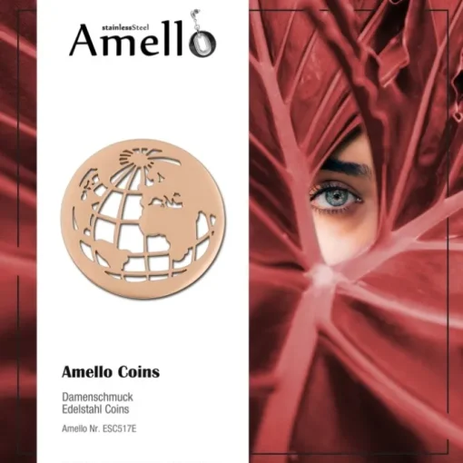 Amello Edelstahl Coin Weltkugel rosegold für Coinsfassung Schmuck ESC517E
