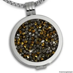Amello Edelstahl Coin Zirkonia grau/gold Coinsfassung Stahlschmuck ESC302K