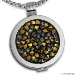 Amello Edelstahl Coin Zirkonia grau/gold 25mm Edelstahlschmuck ESC351K