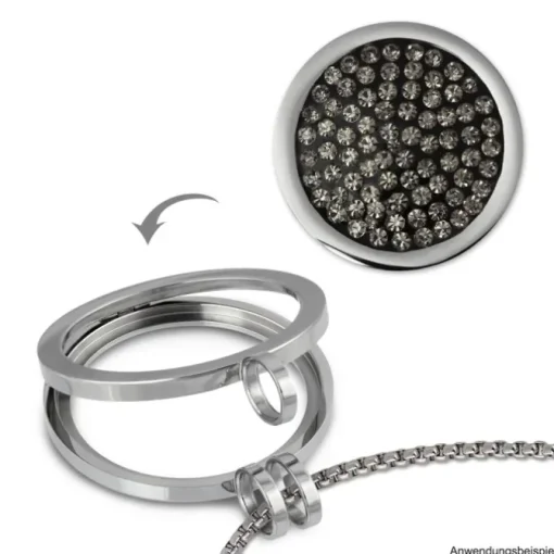 Amello Edelstahl Coin Zirkonia grau 25mm für Coinsfassung Schmuck ESC350K