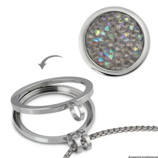 Amello Edelstahl Coin Zirkonia weiß 25mm für Coinfassung Schmuck ESC351W