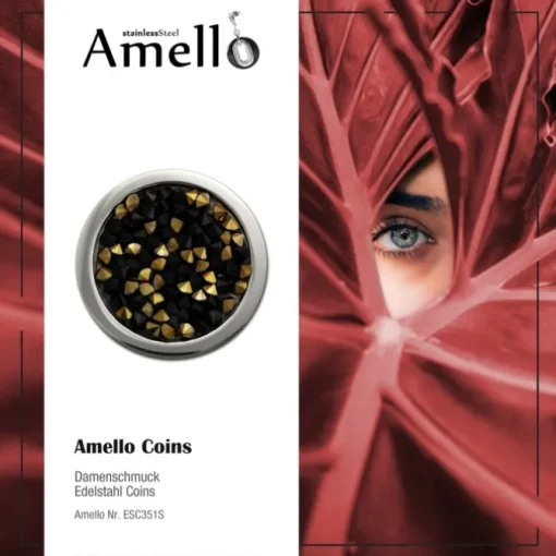 Amello Edelstahl Coin Zirkonia schwarz/gold 25mm Edelstahlschmuck ESC351S