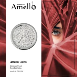 Amello Edelstahl Coin Zirkonia weiß 25mm für Coinsfassung Schmuck ESC350W