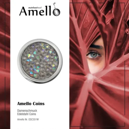 Amello Edelstahl Coin Zirkonia weiß 25mm für Coinfassung Schmuck ESC351W