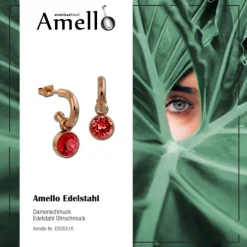 Amello Edelstahl Creole rosegold Zirkonias Zirkonia rot ESOS51R