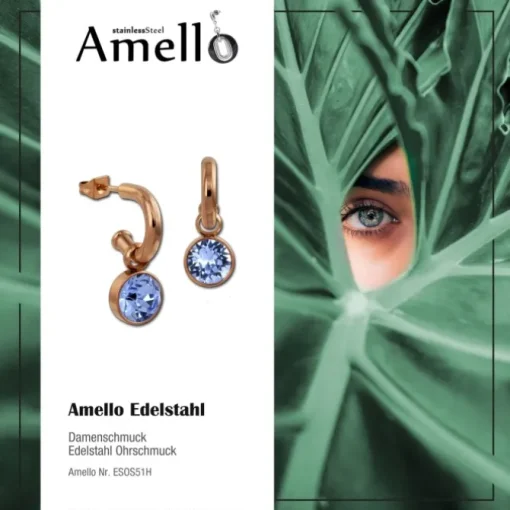 Amello Edelstahl Creole rosegold Zirkonias Zirkonia hellblau ESOS51H