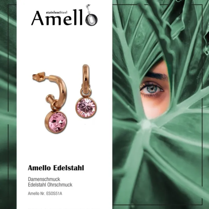 Amello Edelstahl Creole rosegold Zirkonias Zirkonia rosa ESOS51A