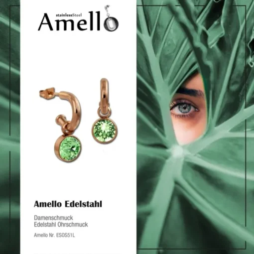 Amello Edelstahl Creole rosegold Zirkonias Zirkonia hellgrün ESOS51L