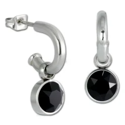 Amello Edelstahl Creole Zirkonias Zirkonia schwarz Ohrring ESOS02S