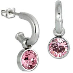Amello Edelstahl Creole Zirkonias Zirkonia rosa Ohrring ESOS02A