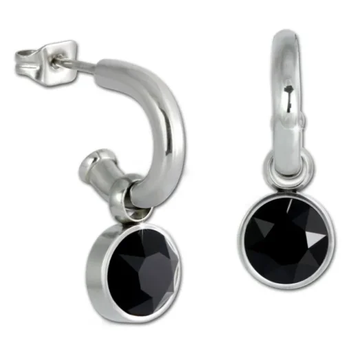 Amello Edelstahl Creole Zirkonias Zirkonia schwarz Ohrring ESOS02S