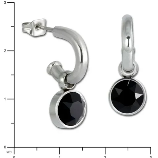 Amello Edelstahl Creole Zirkonias Zirkonia schwarz Ohrring ESOS02S