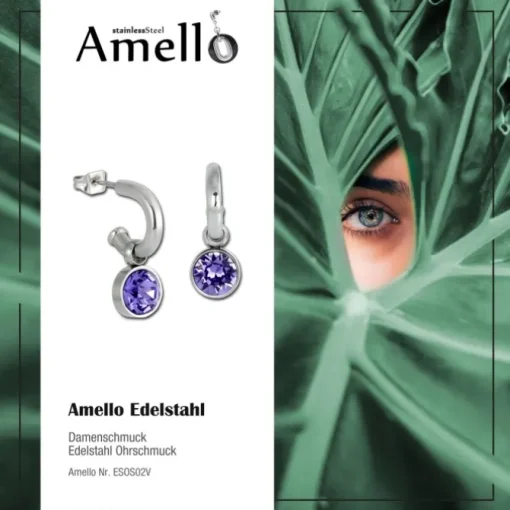 Amello Edelstahl Creole Zirkonias Zirkonia lila Ohrring ESOS02V
