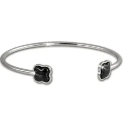 Amello Edelstahl Keramik Armreifen Kleeblatt schwarz Damen Stahlschmuck ESAX25S5