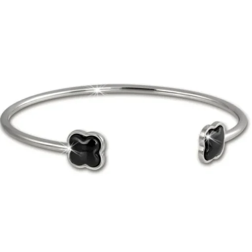 Amello Edelstahl Keramik Armreifen Kleeblatt schwarz Damen Stahlschmuck ESAX25S5