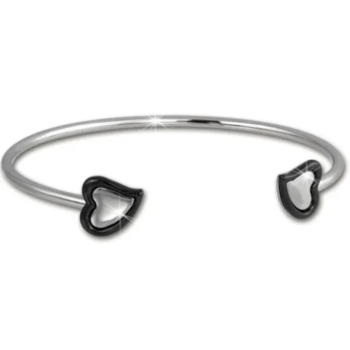 Amello Edelstahl Keramik Armreifen Herz schwarz Damen Stahlschmuck ESAX26S5