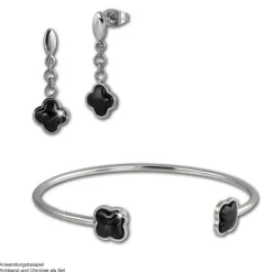 Amello Edelstahl Keramik Armreifen Kleeblatt schwarz Damen Stahlschmuck ESAX25S5