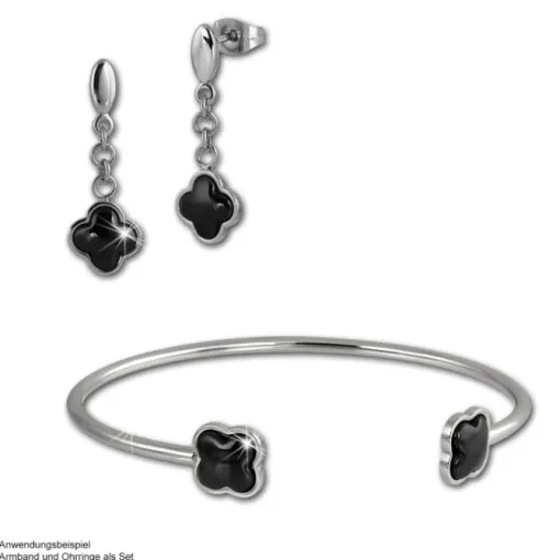 Amello Edelstahl Keramik Armreifen Kleeblatt schwarz Damen Stahlschmuck ESAX25S5