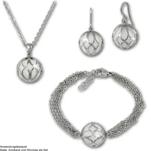 Amello Edelstahl Kette mit Anhänger Kugel Ornament mit Achat weiß ESKY02W