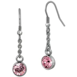 Amello Edelstahl Ohrhänger rund Zirkonias rosa Ohrring ESOS06A