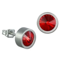 Amello Edelstahl Ohrstecker rund Zirkonias rot Ohrring ESOS03R