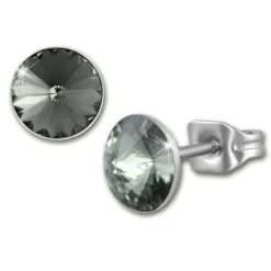 Amello Edelstahl Ohrstecker grau rund Zirkonia Damen Ohrringe ESOS11K