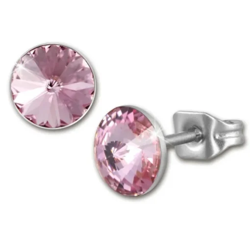 Amello Edelstahl Ohrstecker rosa rund Zirkonia Damen Ohrringe ESOS11A