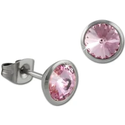 Amello Edelstahl Ohrstecker rund Zirkonias rosa Ohrring ESOS07A