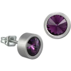 Amello Edelstahl Ohrstecker rund Zirkonias flieder Ohrring ESOS03F