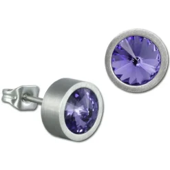 Amello Edelstahl Ohrstecker rund Zirkonias lila Ohrring ESOS03V