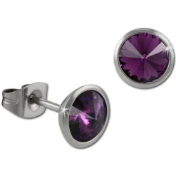 Amello Edelstahl Ohrstecker rund Zirkonias flieder Ohrring ESOS07F