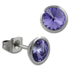 Amello Edelstahl Ohrstecker rund Zirkonias lila Ohrring ESOS07V